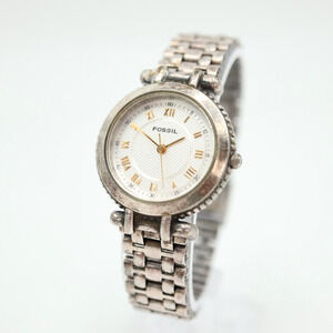 Vintage Fossil Womens Two Tone Watch 27mm Round Dial Steel Bracelet ES3589 Works